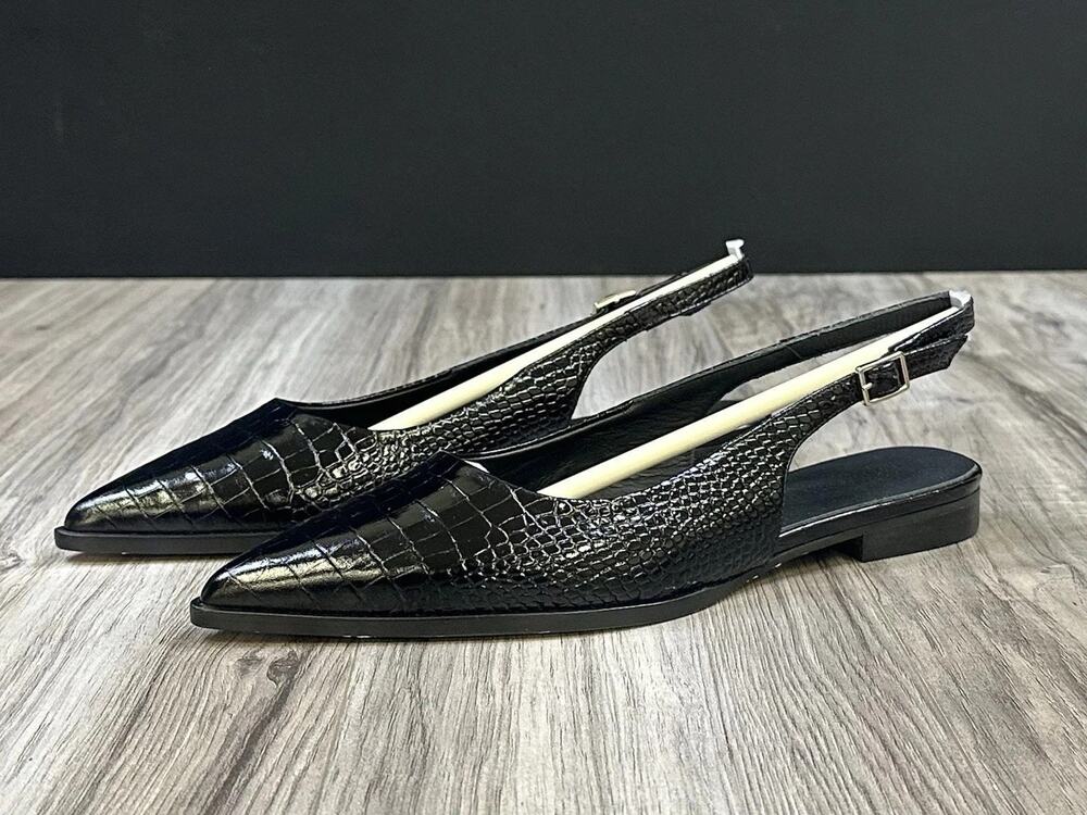 Freda Salvador Marie Slingback Flats Black Croc Leather Pointed Toe Womens 9 NEW